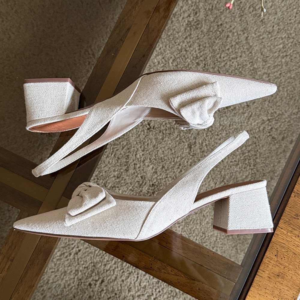 ASOS Design Pointed Toe Slingback Denim/Linen Bow Heels Size UK11/EU44/US13 - Picture 10 of 17